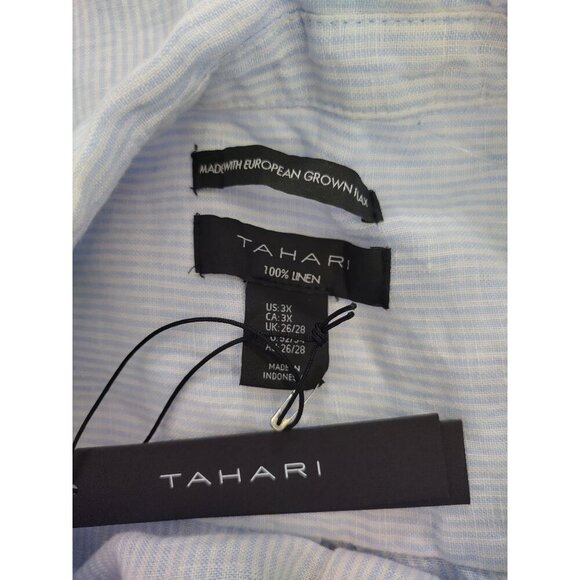 Tahari Women's Sky Blue Stripe, Linen Blouse, Size 3X, European grown linen. - Picture 3 of 7